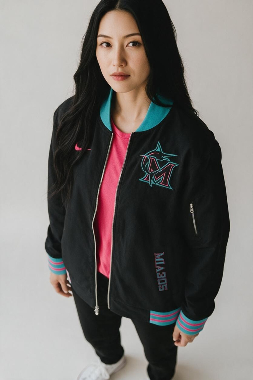 Nike Miami Marlins City Connect Bomber Jacket Size M Black